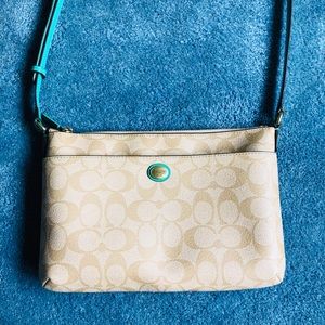 Tan & Teal Coach Purse